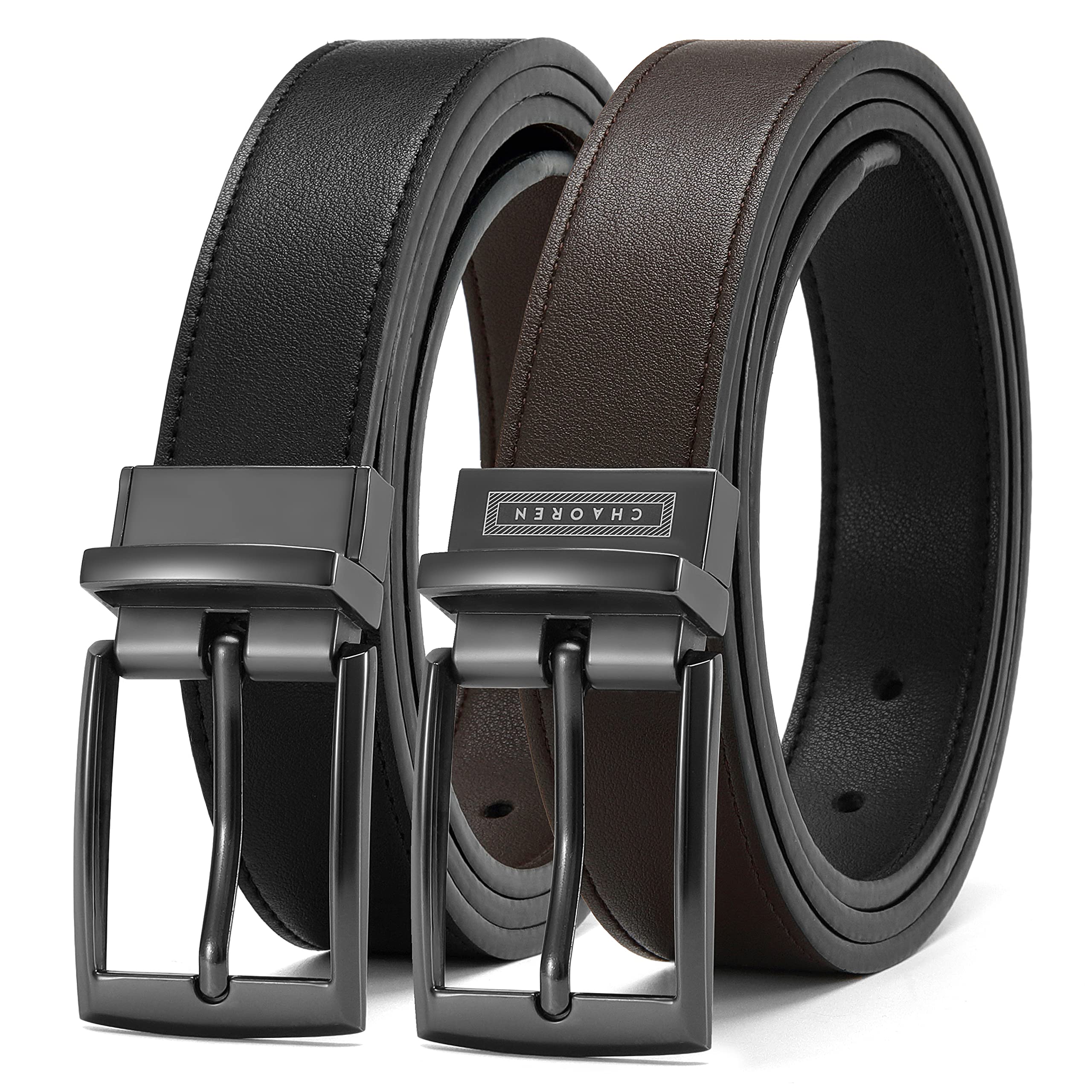 CHAOREN Boys Belt, Most Size Kids 1 1/4" Dress Reversible Belt for Youth - One Leather Belt Two Style
