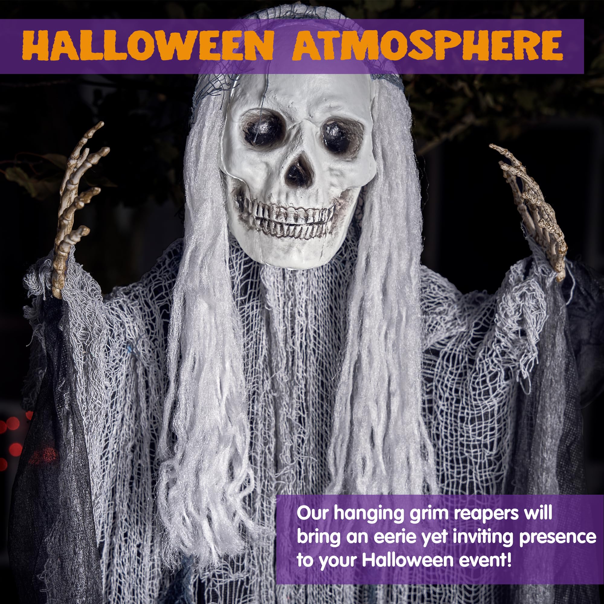 JOYIN 3 Pack Hanging Halloween Skeleton Ghosts Decorations, Grim Reapers for Best Halloween Outdoor Decorations