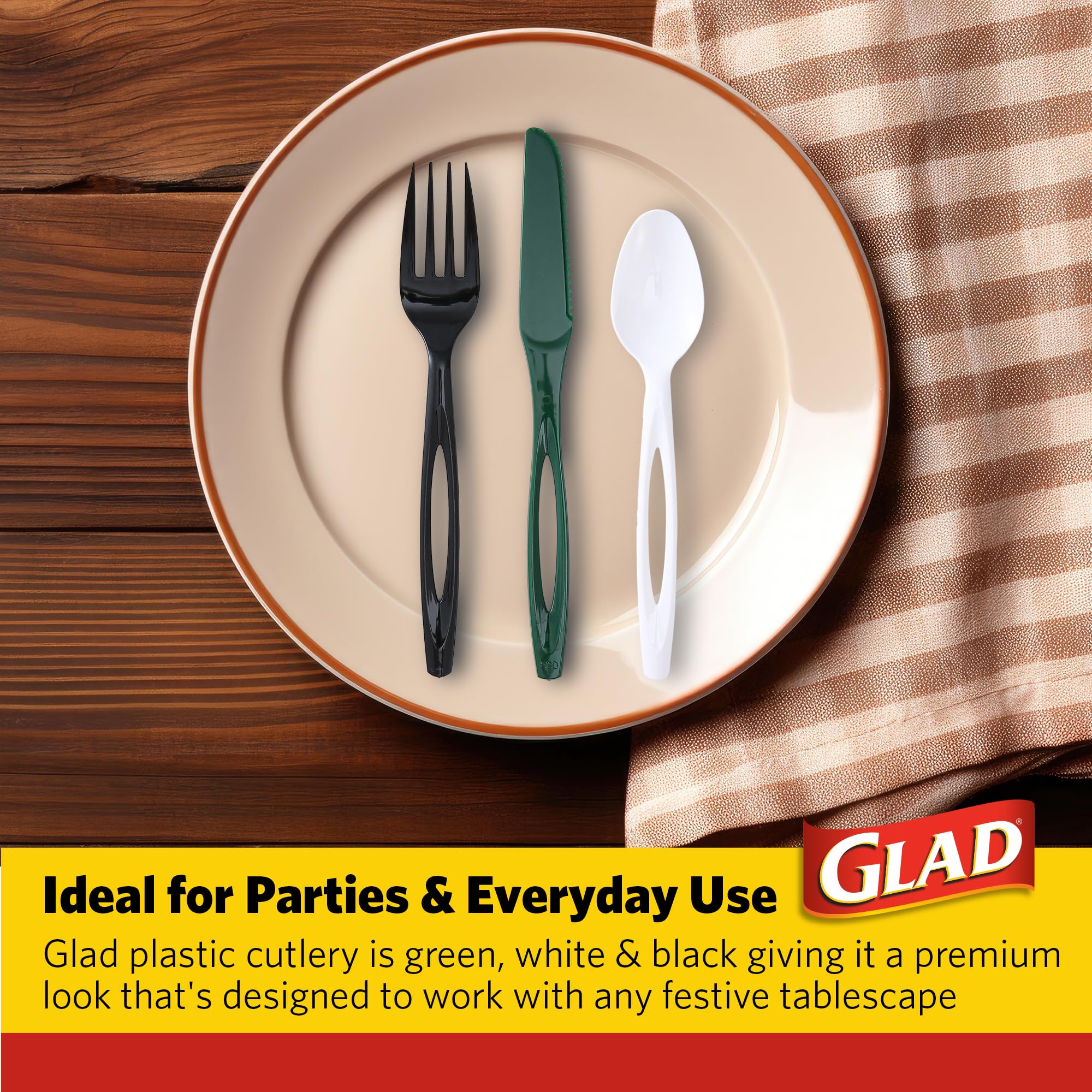 Glad Disposable Cutlery Set - Clear Heavy Duty Plastic Forks, Knives, and Spoons - 240 Piece Plasticware for Parties - Durable, Sturdy Recyclable Utensils - Great for July 4th, Thanksgiving, Christmas