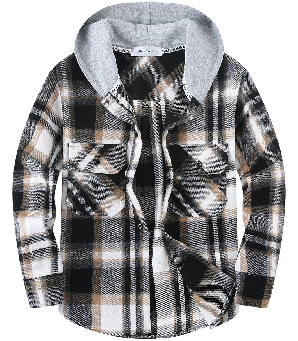 Boys Girls Casual Flannel Plaid Hoodies Spring Fashion Button Down Shirts Long Sleeve Cute Lightweight Jacket Coats