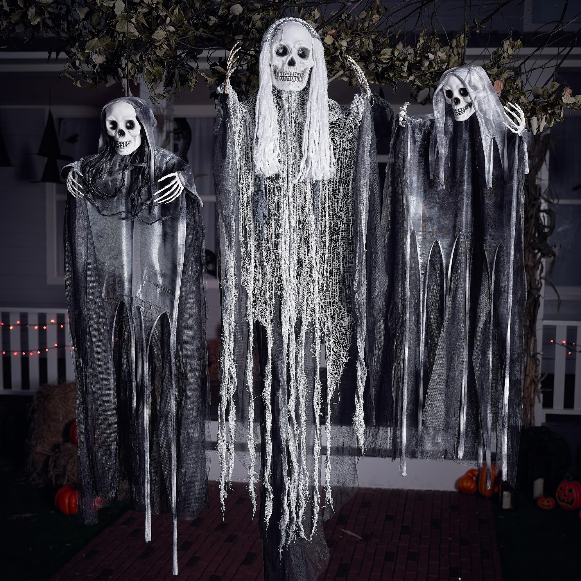 JOYIN 3 Pack Hanging Halloween Skeleton Ghosts Decorations, Grim Reapers for Best Halloween Outdoor Decorations