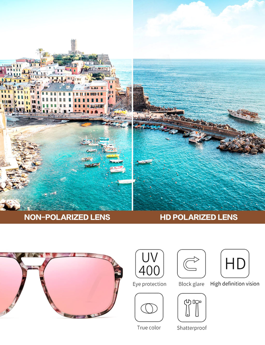 BIRCEN Women Polarized Acetate Sunglasses: Fashion Square Aviator Shades UV Protection for Trendy Laides Travel Beach Outdoor