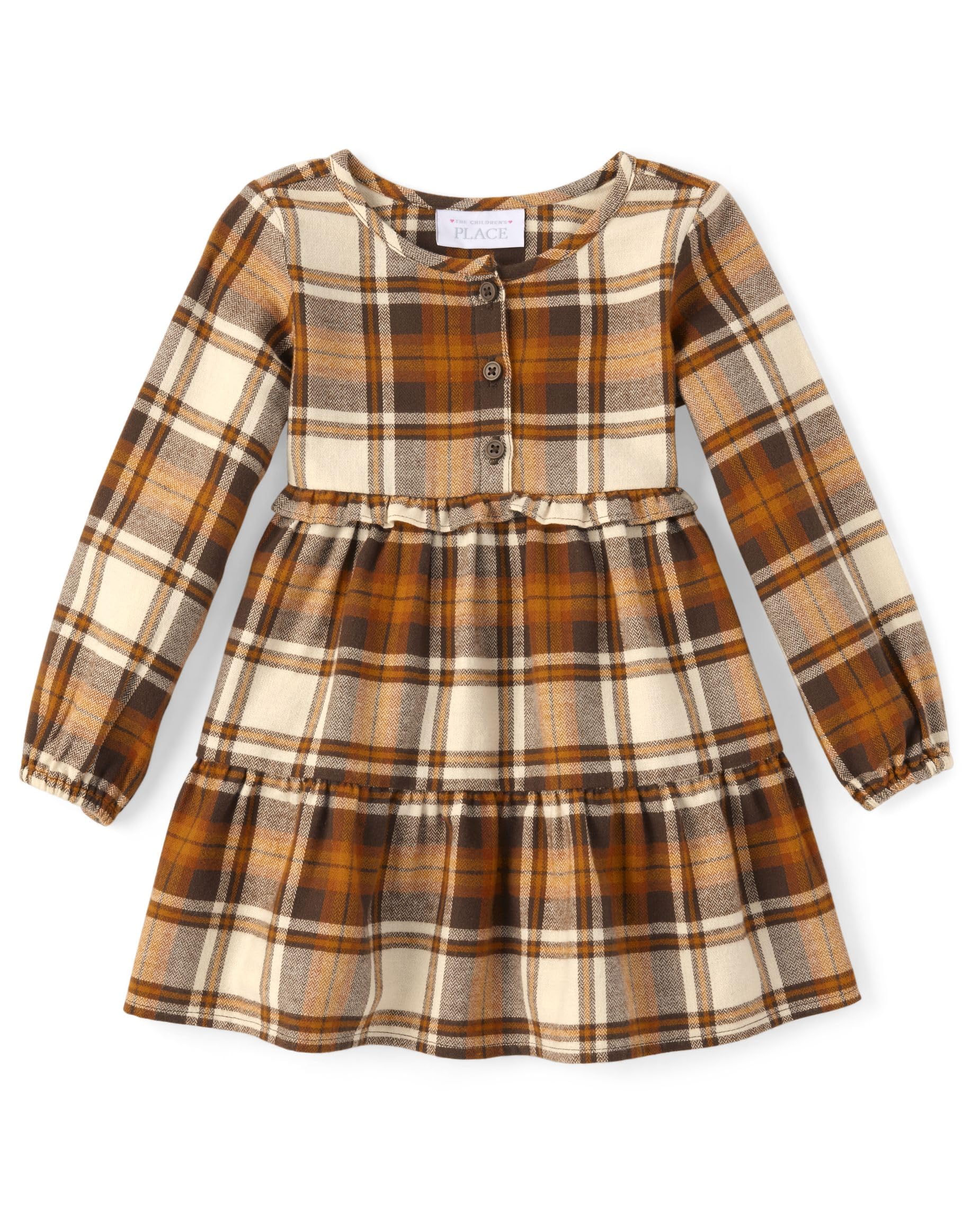 The Children's Place Baby Girls' Plaid Flannel Woven Tiered Dress