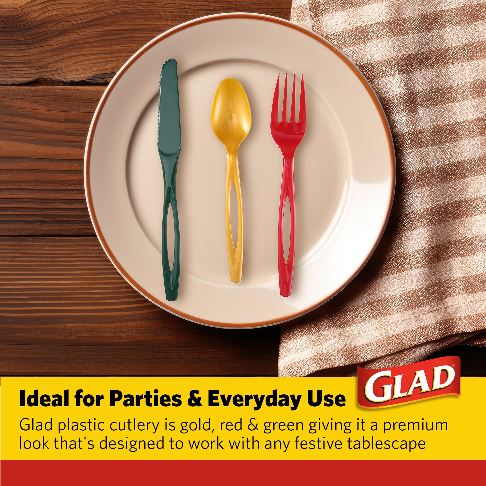 Glad Disposable Cutlery Set - Clear Heavy Duty Plastic Forks, Knives, and Spoons - 240 Piece Plasticware for Parties - Durable, Sturdy Recyclable Utensils - Great for July 4th, Thanksgiving, Christmas
