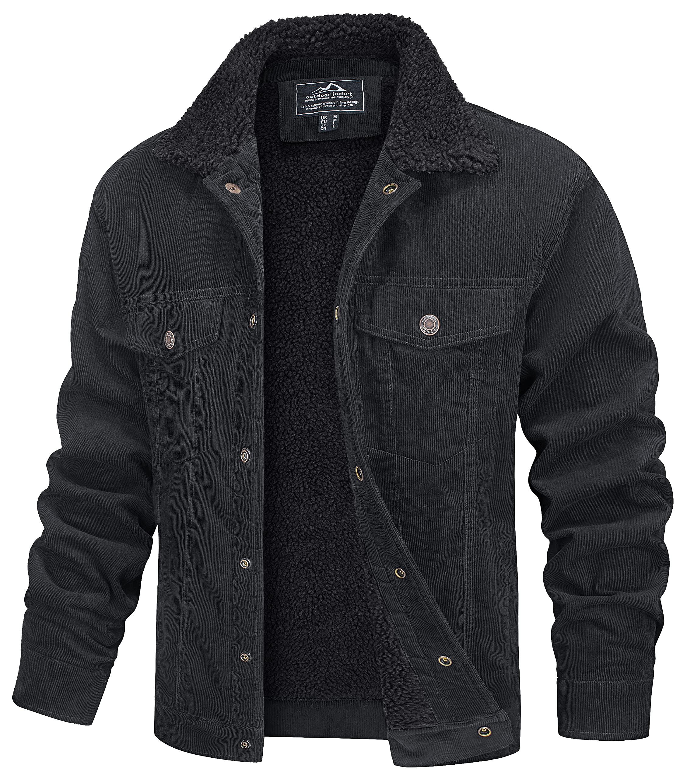 MAGCOMSEN Men's Corduroy Jacket Winter Sherpa Lined Warm Thick Trucker Cargo Coat with 5 Pockets