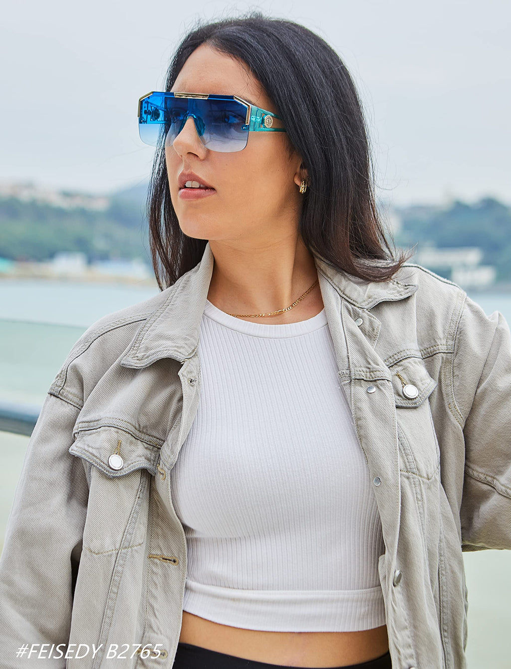 FEISEDY Square Oversized Sunglasses for Men Women, Flat Top Shield One Piece Lens Sun Glasses Shades B2765