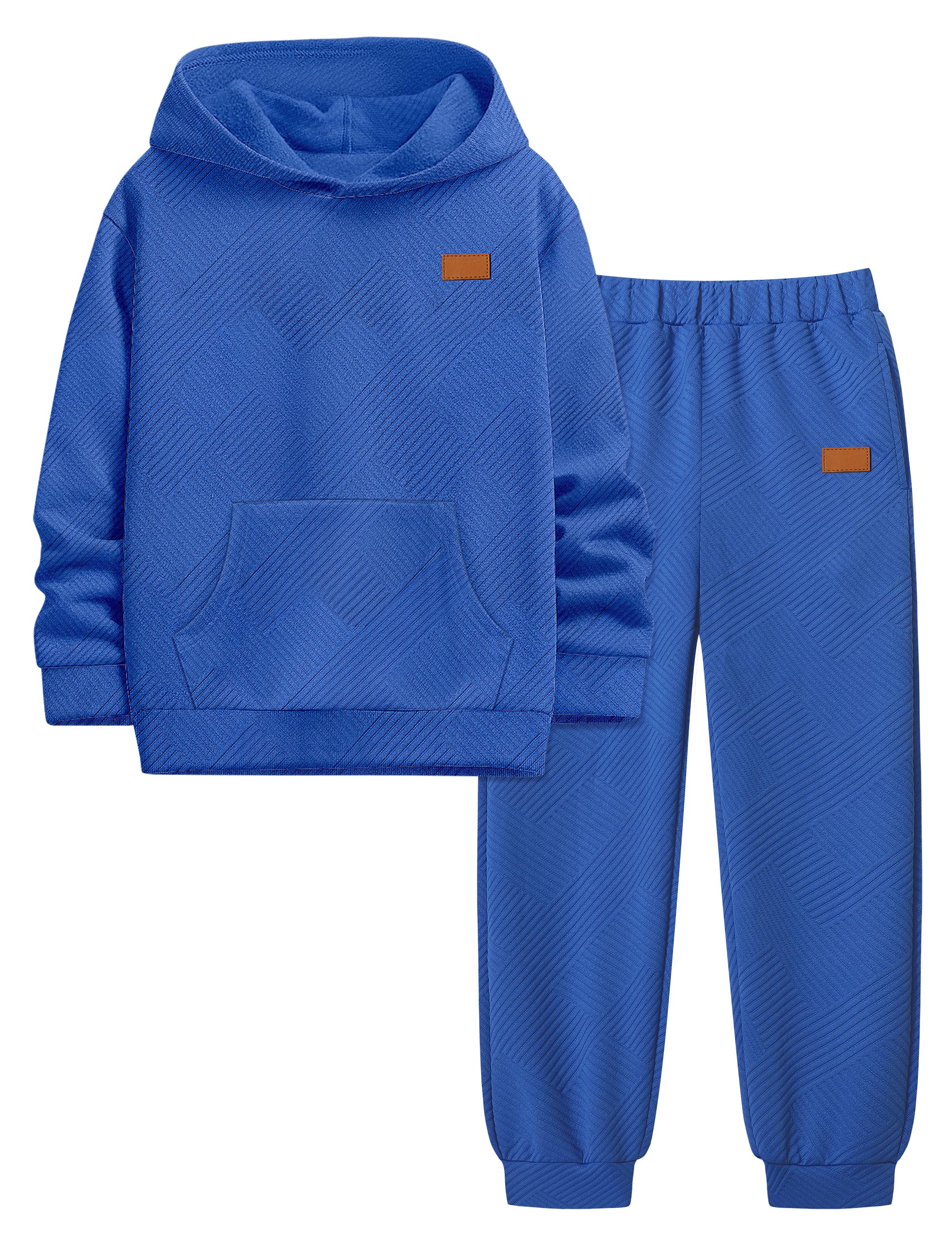 Boys Clothes Ribbed Solid Long Sleeve Hoodie Sweatshirt and Sweatpants 2Pcs Fall Winter Outfits for 6-12 Years