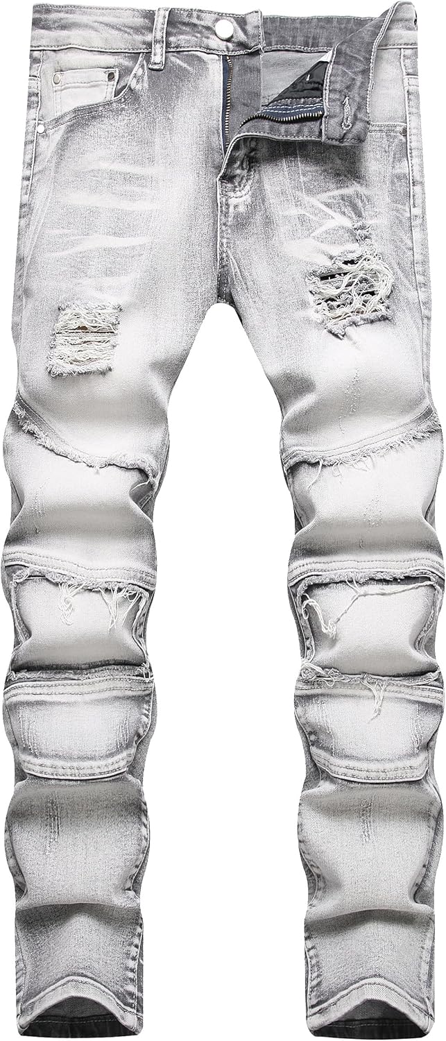 JUNBAOSS Men's Slim Fit Stretch Jeans Ripped Skinny Jeans for Men, Distressed Straight Leg Fashion Comfort Flex Waist Pants