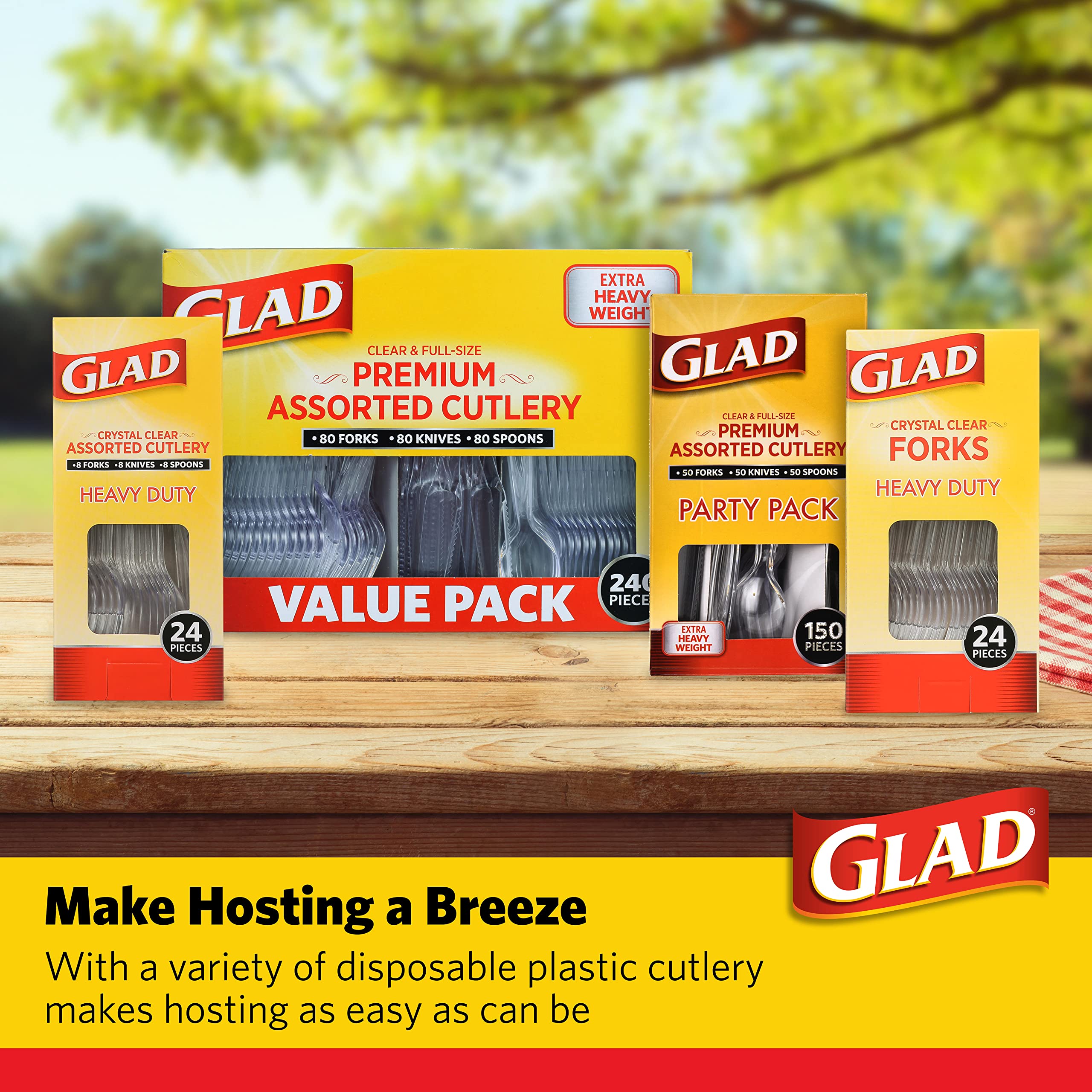 Glad Disposable Cutlery Set - Clear Heavy Duty Plastic Forks, Knives, and Spoons - 240 Piece Plasticware for Parties - Durable, Sturdy Recyclable Utensils - Great for July 4th, Thanksgiving, Christmas