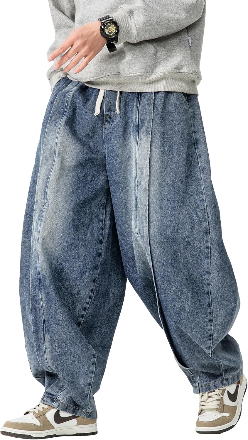 DOSLAVIDA Baggy Jeans for Men Wide Leg Hip Hop Jean Stylish Loose Fit Denim Pants Casual Streetwear Skateboard Pants