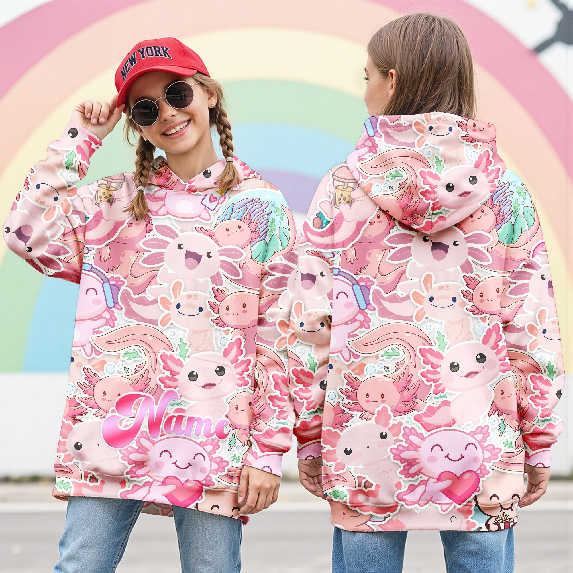 Hoodies for Girls Custom Sweatshirts with Name, Kids Pullover with Pocket, Comfy Graphic Hoodies for Daughter