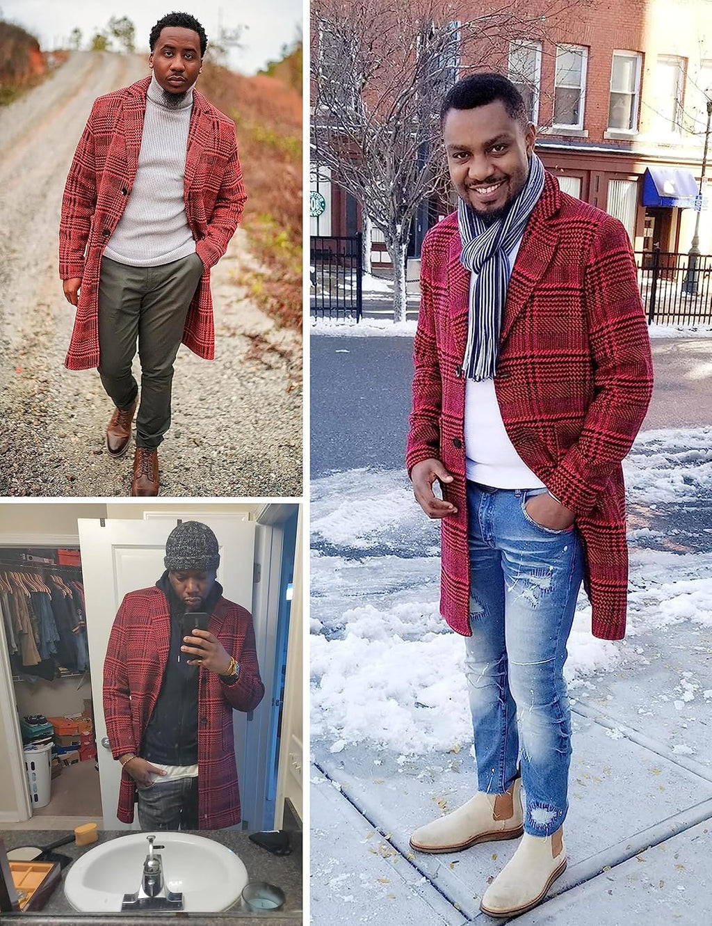 Springrain Men's Wool Blend Pea Coat Notched Collar Single Breasted Overcoat Warm Winter Trench Coat