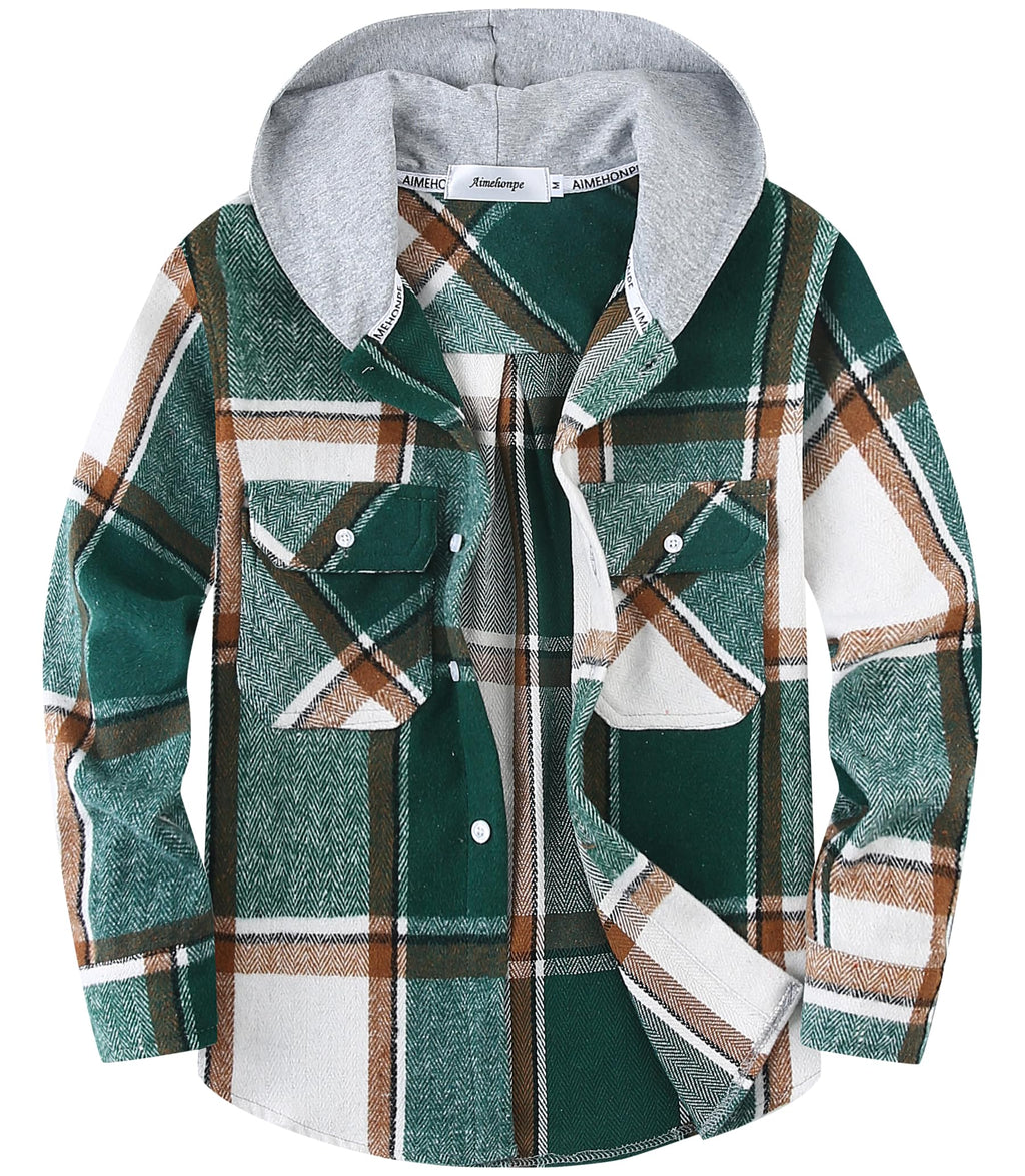 Boys Girls Casual Flannel Plaid Hoodies Spring Fashion Button Down Shirts Long Sleeve Cute Lightweight Jacket Coats