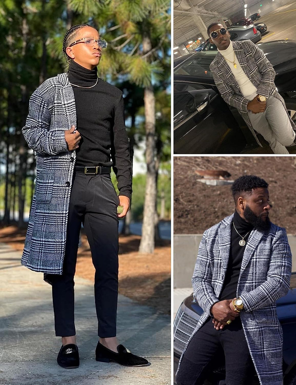 Springrain Men's Wool Blend Pea Coat Notched Collar Single Breasted Overcoat Warm Winter Trench Coat