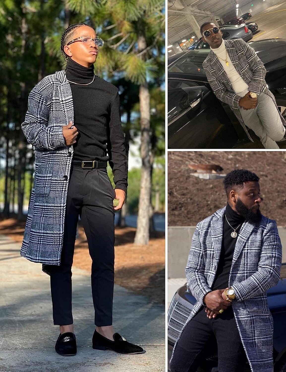 Springrain Men's Wool Blend Pea Coat Notched Collar Single Breasted Overcoat Warm Winter Trench Coat