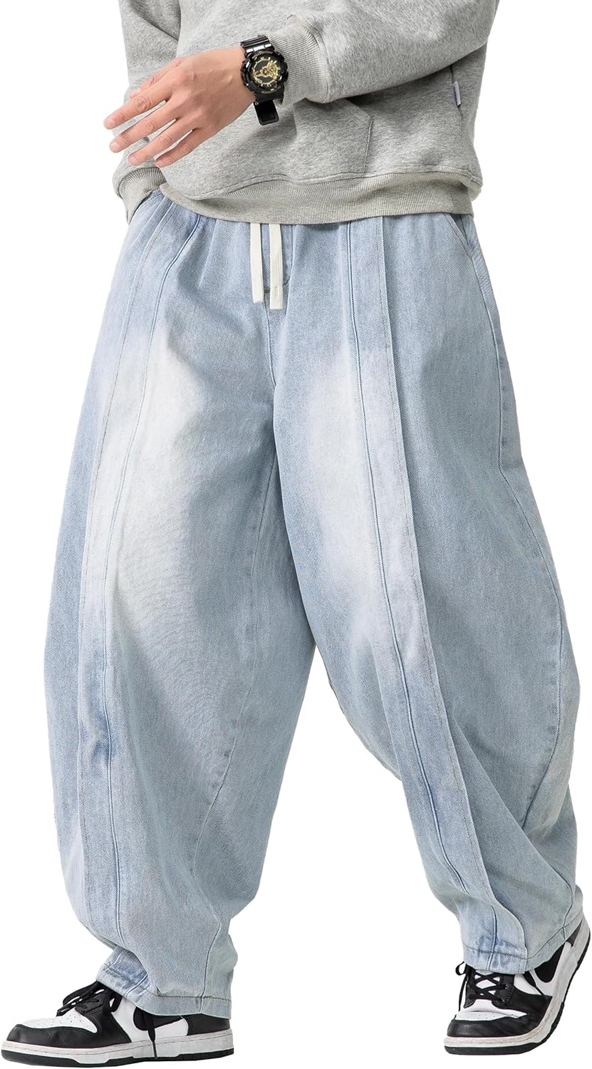 DOSLAVIDA Baggy Jeans for Men Wide Leg Hip Hop Jean Stylish Loose Fit Denim Pants Casual Streetwear Skateboard Pants