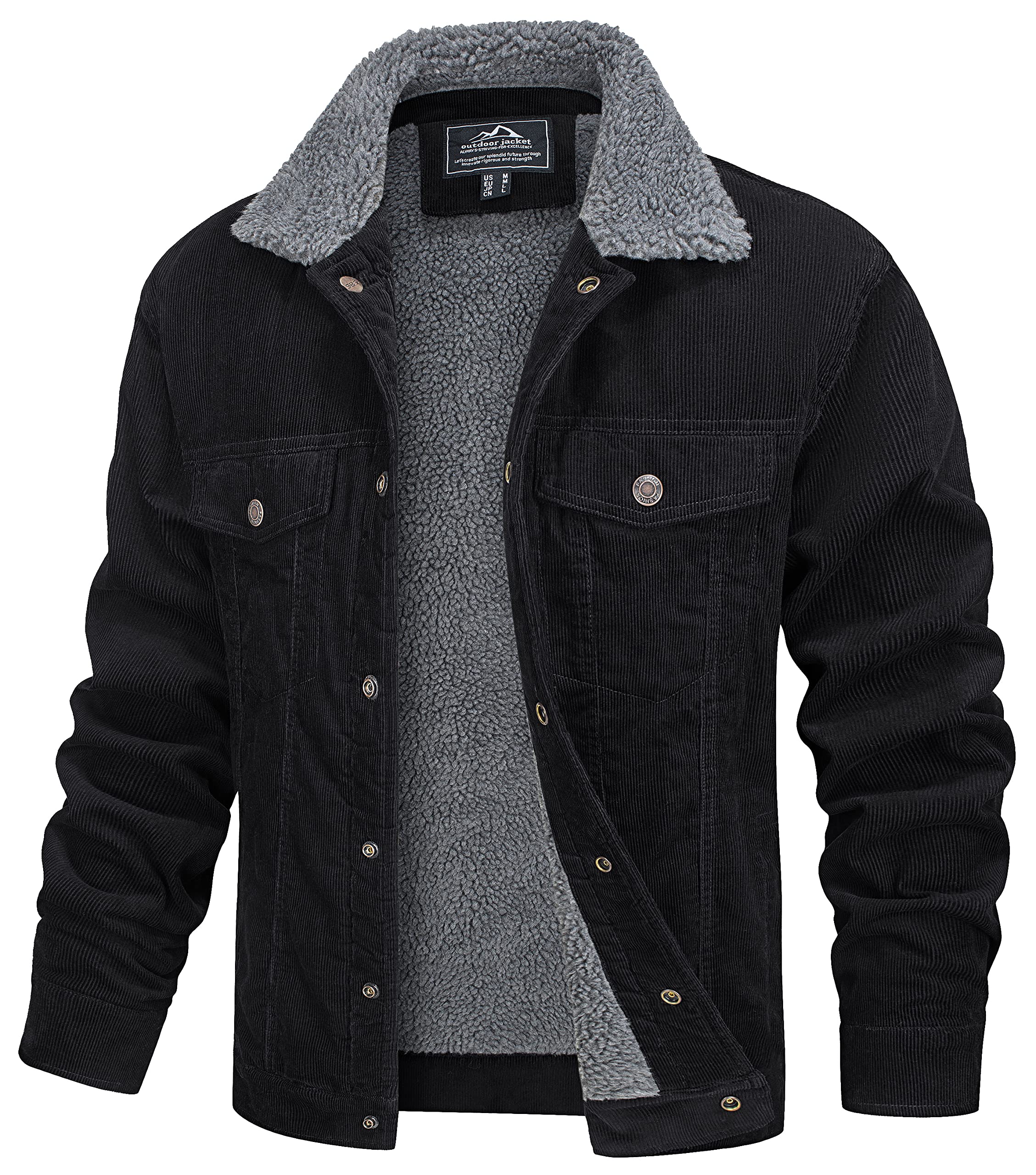 MAGCOMSEN Men's Corduroy Jacket Winter Sherpa Lined Warm Thick Trucker Cargo Coat with 5 Pockets