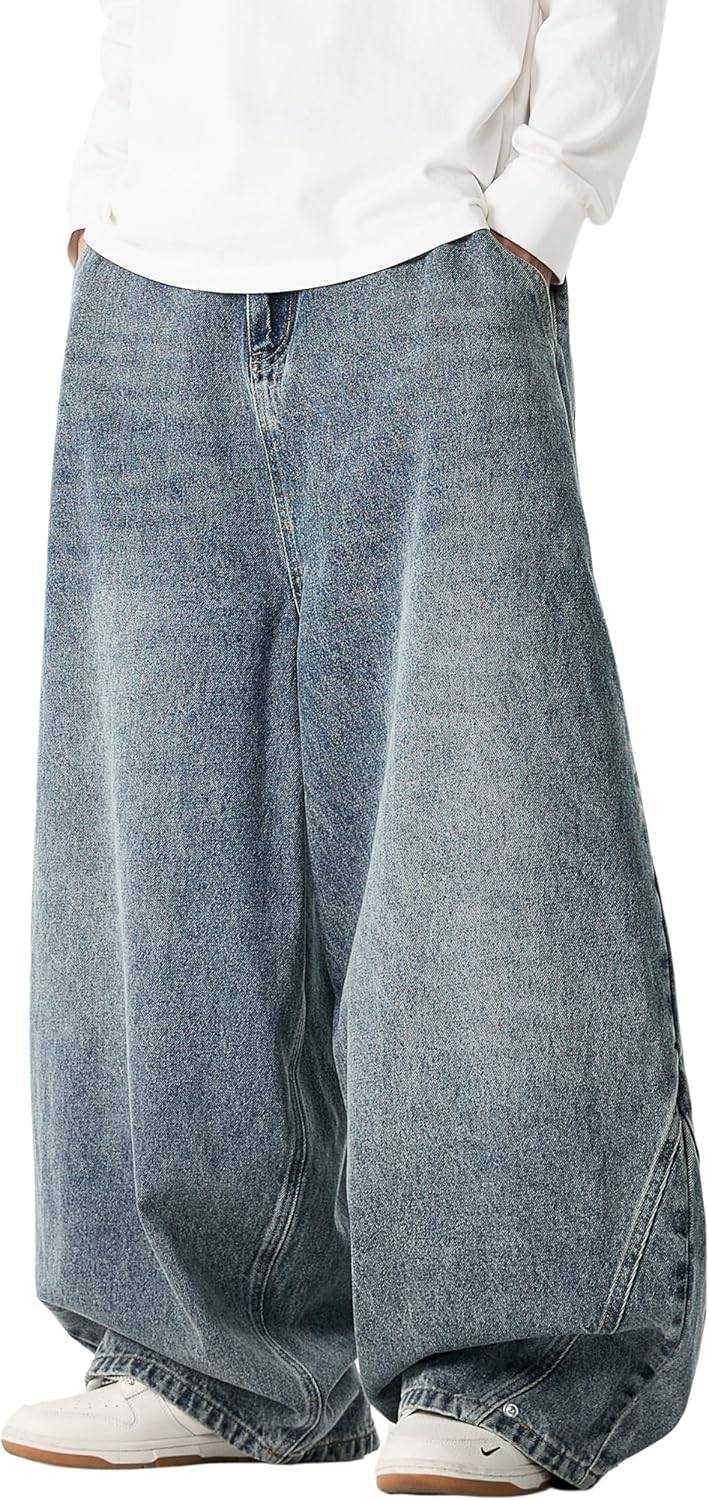 DOSLAVIDA Baggy Jeans for Men Wide Leg Hip Hop Jean Stylish Loose Fit Denim Pants Casual Streetwear Skateboard Pants