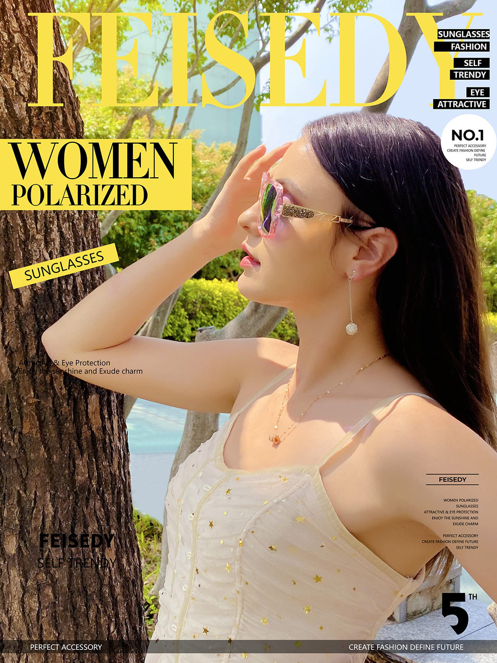 FEISEDY Polarized Women Square Sunglasses Sparkling Composite Shiny Frame B2289