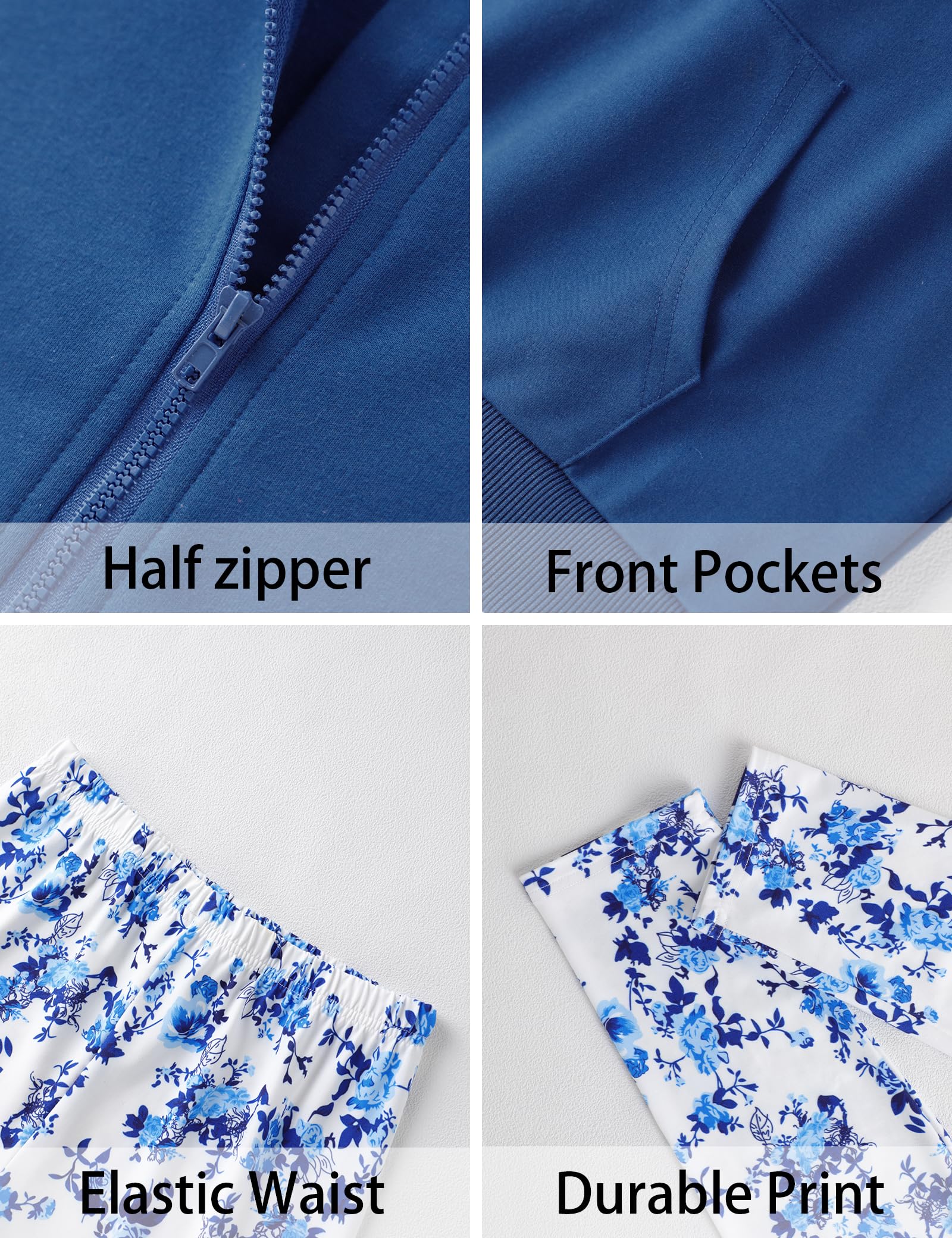 Girls Clothes Half Zip Sweatshirt Top and Full Print Tight Pants 2 Piece Outfit for Kids 6-14