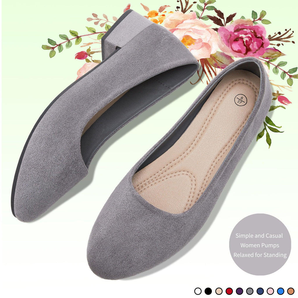 AISFAES Women Pumps Low Chunky Rounded Toe Heels Healed Dress Pumps Elegant Wedges Working Shoes