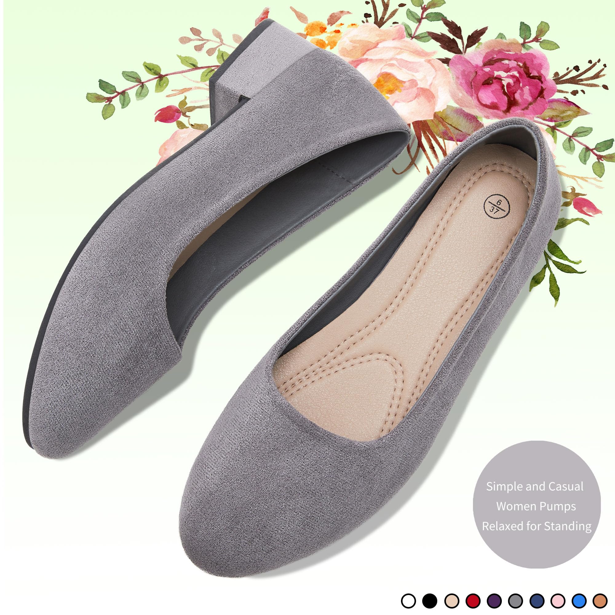 AISFAES Women Pumps Low Chunky Rounded Toe Heels Healed Dress Pumps Elegant Wedges Working Shoes