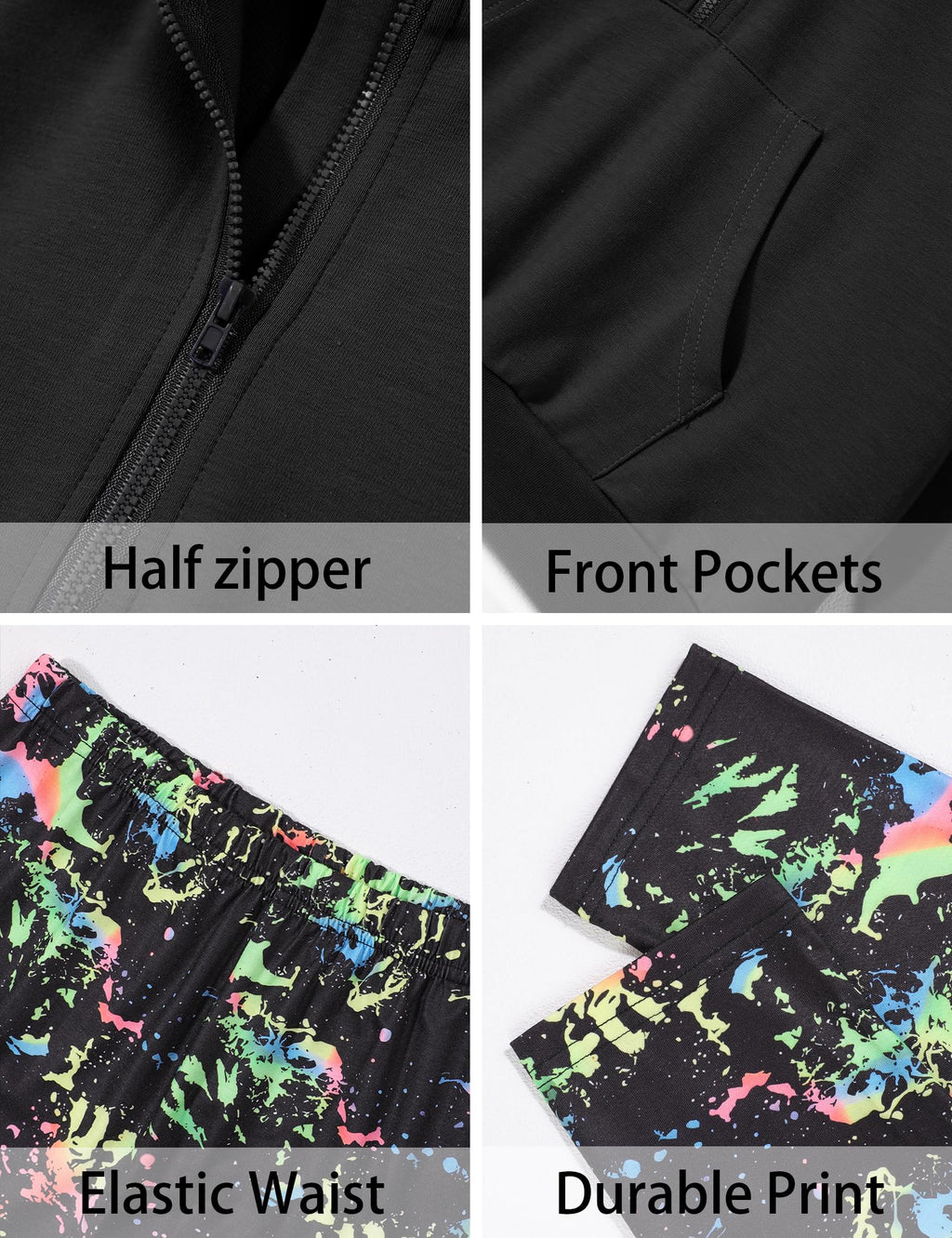 Girls Clothes Half Zip Sweatshirt Top and Full Print Tight Pants 2 Piece Outfit for Kids 6-14