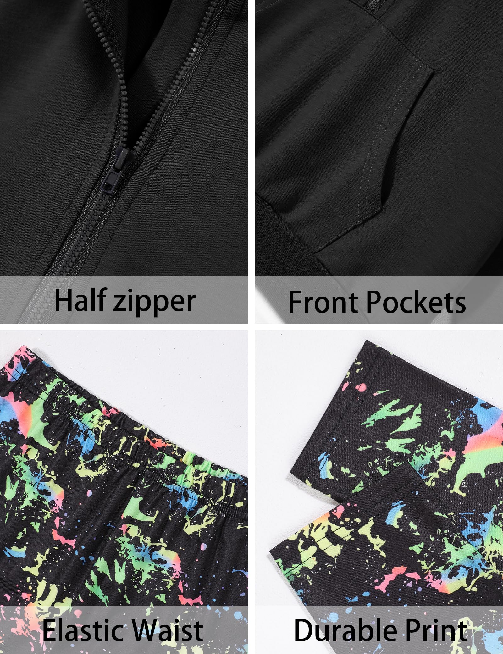 Girls Clothes Half Zip Sweatshirt Top and Full Print Tight Pants 2 Piece Outfit for Kids 6-14