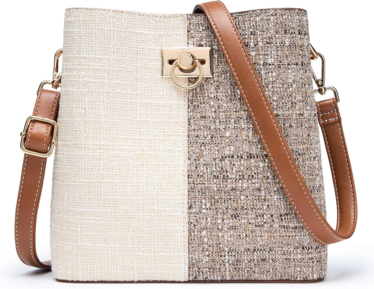 KALIDI Crossbody Purses for Women Vegan Leather Bucket Bag Fashion Ladies Crossbody Handbag Shoulder Purse with Multi Pockets