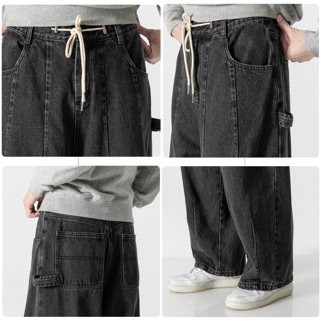 DOSLAVIDA Men's Hip Hop Jean Joggers Loose Fit Streetwear Biker Baggy Jeans Pants Stylish Printed Cargo Denim Pants