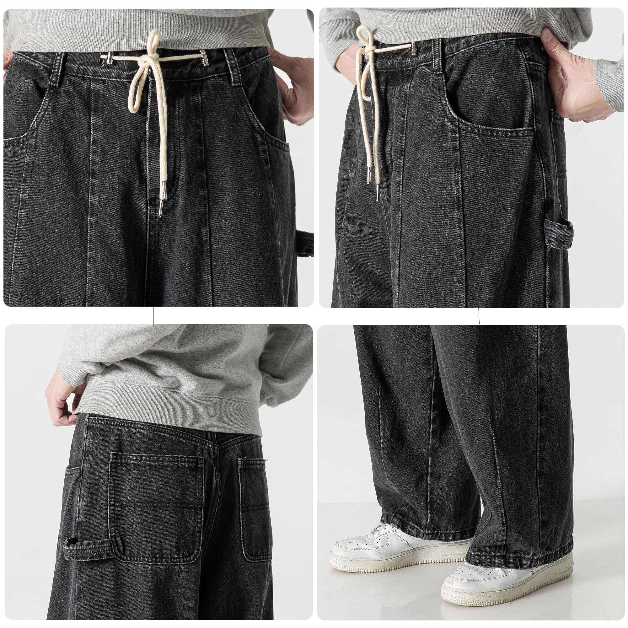 DOSLAVIDA Men's Hip Hop Jean Joggers Loose Fit Streetwear Biker Baggy Jeans Pants Stylish Printed Cargo Denim Pants