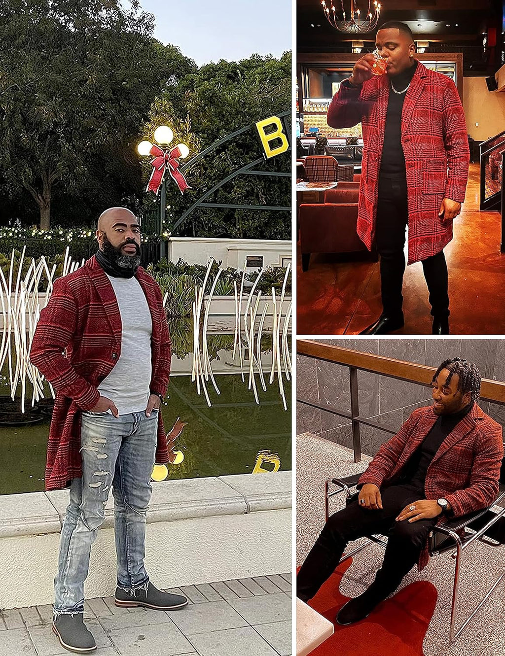 Springrain Men's Wool Blend Pea Coat Notched Collar Single Breasted Overcoat Warm Winter Trench Coat