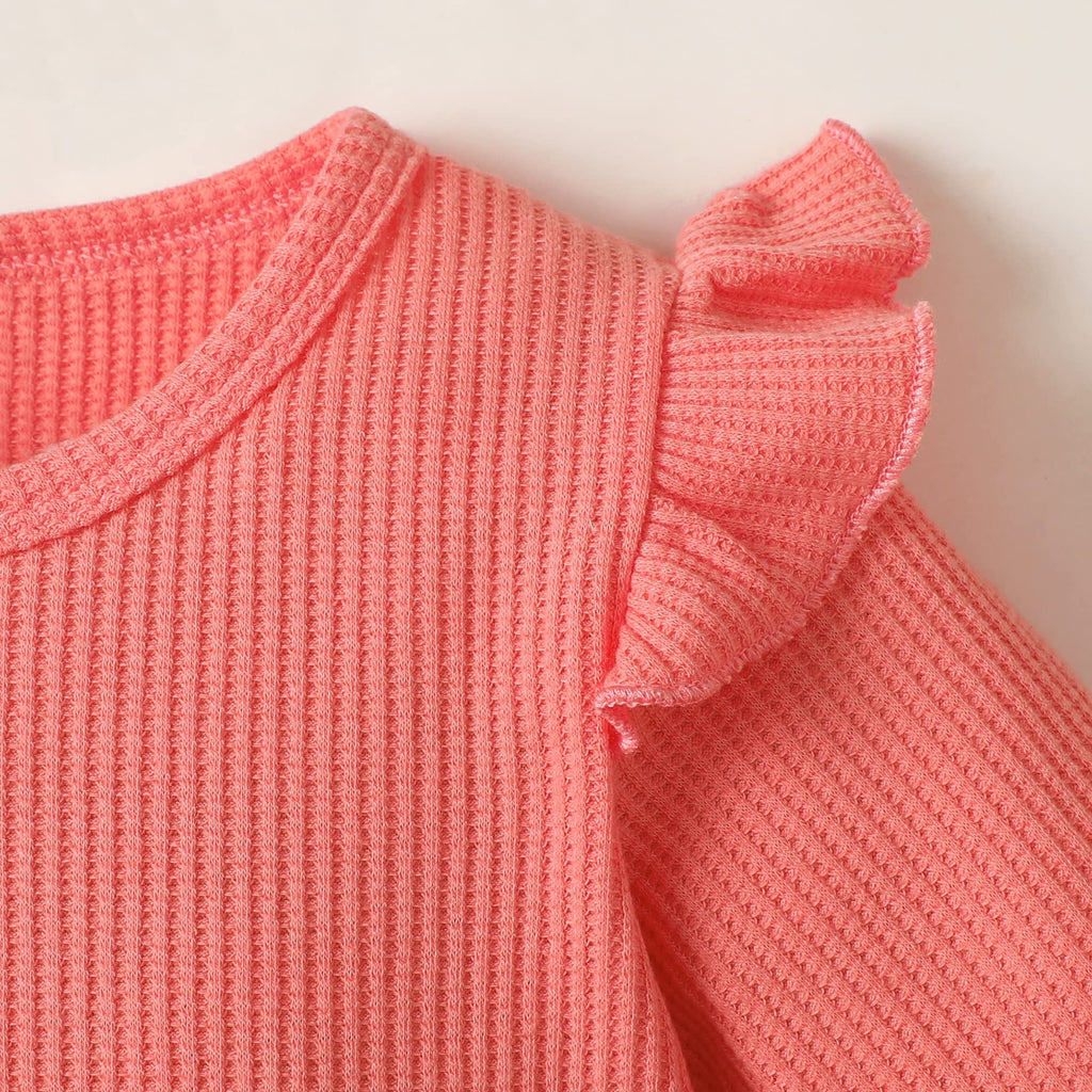 YALLET 3Pcs Toddler Girl Clothes Solid Color Long Sleeves Ruffle Top+Floral Pants+Headband 1-6 Years Fall/Winter Outfits Set