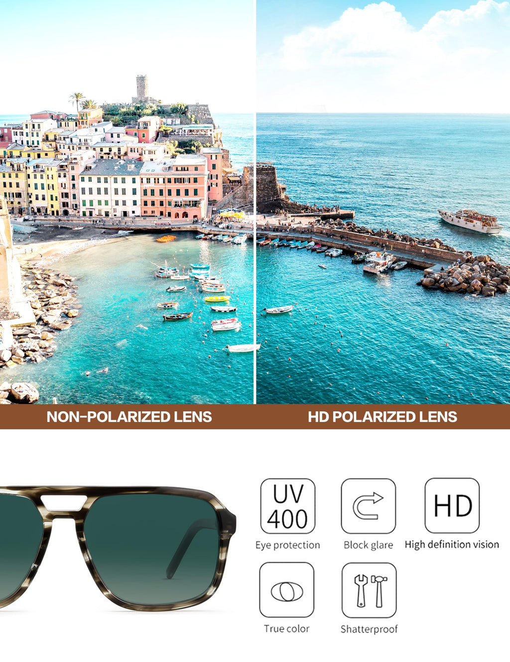 BIRCEN Women Polarized Acetate Sunglasses: Fashion Square Aviator Shades UV Protection for Trendy Laides Travel Beach Outdoor