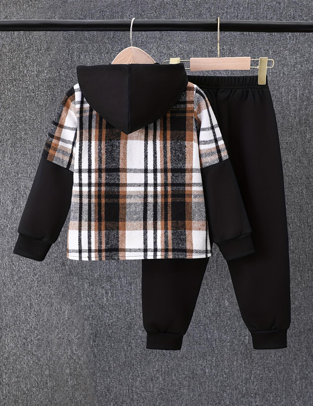 2Pcs Kids Boys Flannel Plaid Shirt Tops Pants Set Hoodie Sweatsuit for Fall Winter Spring Outfits 4-12 Years