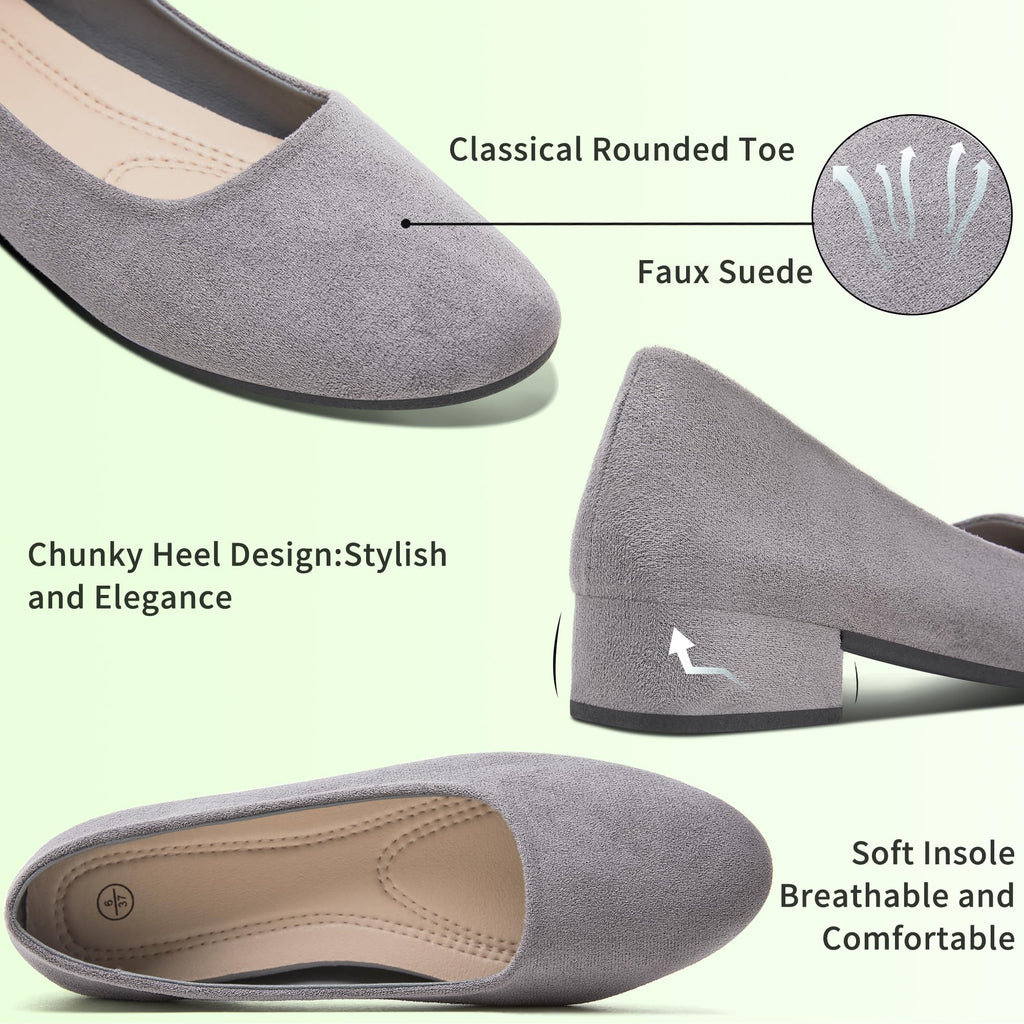 AISFAES Women Pumps Low Chunky Rounded Toe Heels Healed Dress Pumps Elegant Wedges Working Shoes