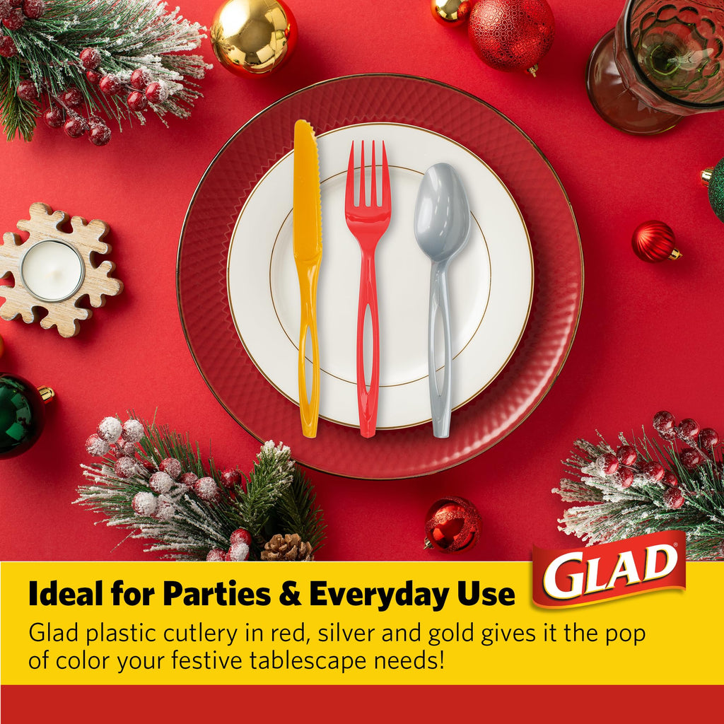 Glad Disposable Cutlery Set - Clear Heavy Duty Plastic Forks, Knives, and Spoons - 240 Piece Plasticware for Parties - Durable, Sturdy Recyclable Utensils - Great for July 4th, Thanksgiving, Christmas