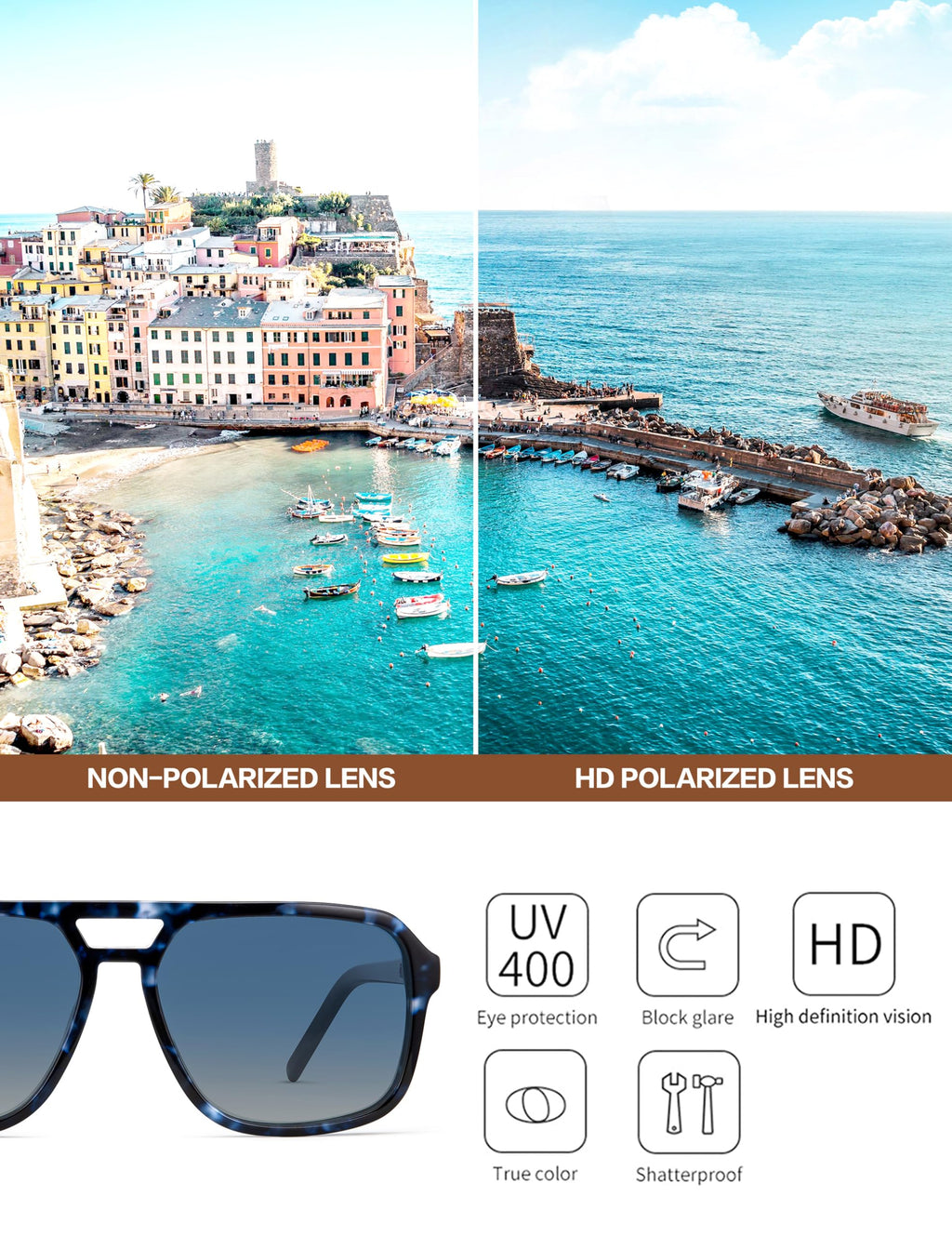 BIRCEN Women Polarized Acetate Sunglasses: Fashion Square Aviator Shades UV Protection for Trendy Laides Travel Beach Outdoor