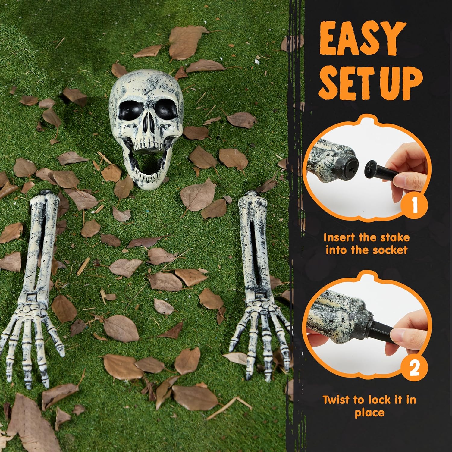 JOYIN 3 Pcs Halloween Skeleton Decorations Outdoor, Realistic Looking Skeleton Yard Stakes, Groundbreaker Skull Decor for Graveyard Yard Lawn Garden Party Supplies