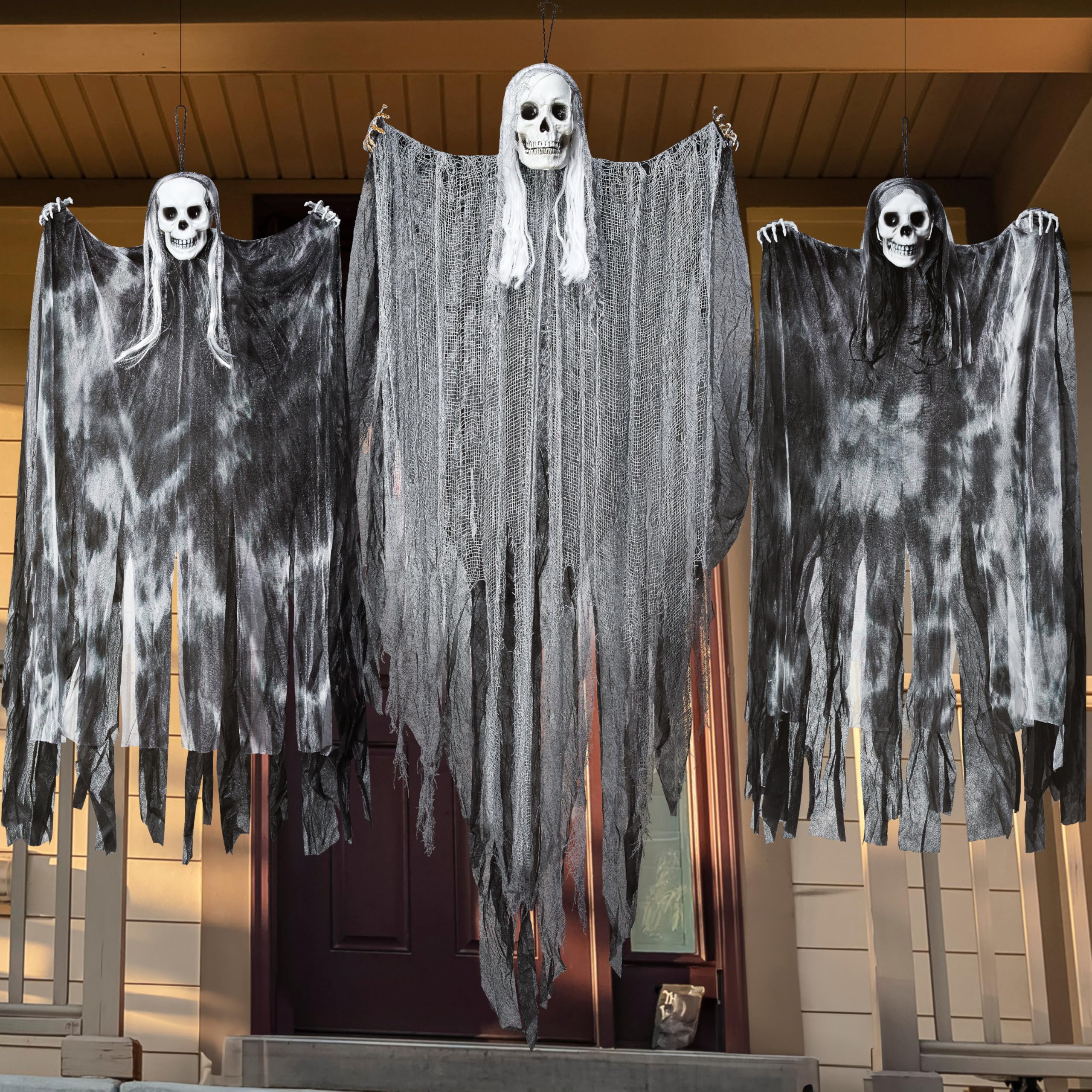 JOYIN 3 Pack Hanging Halloween Skeleton Ghosts Decorations, Grim Reapers for Best Halloween Outdoor Decorations