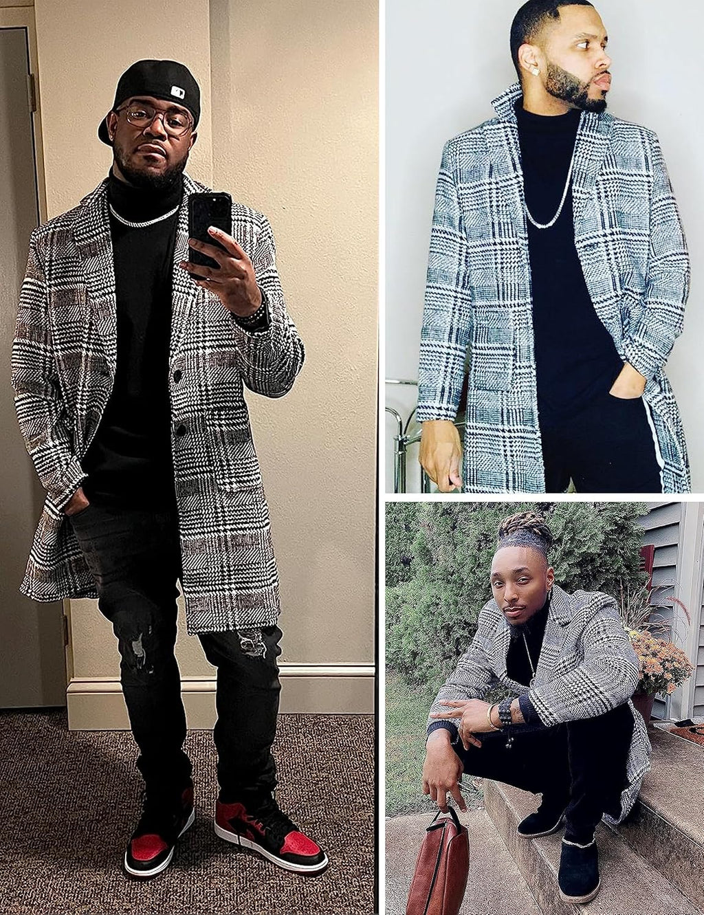 Springrain Men's Wool Blend Pea Coat Notched Collar Single Breasted Overcoat Warm Winter Trench Coat