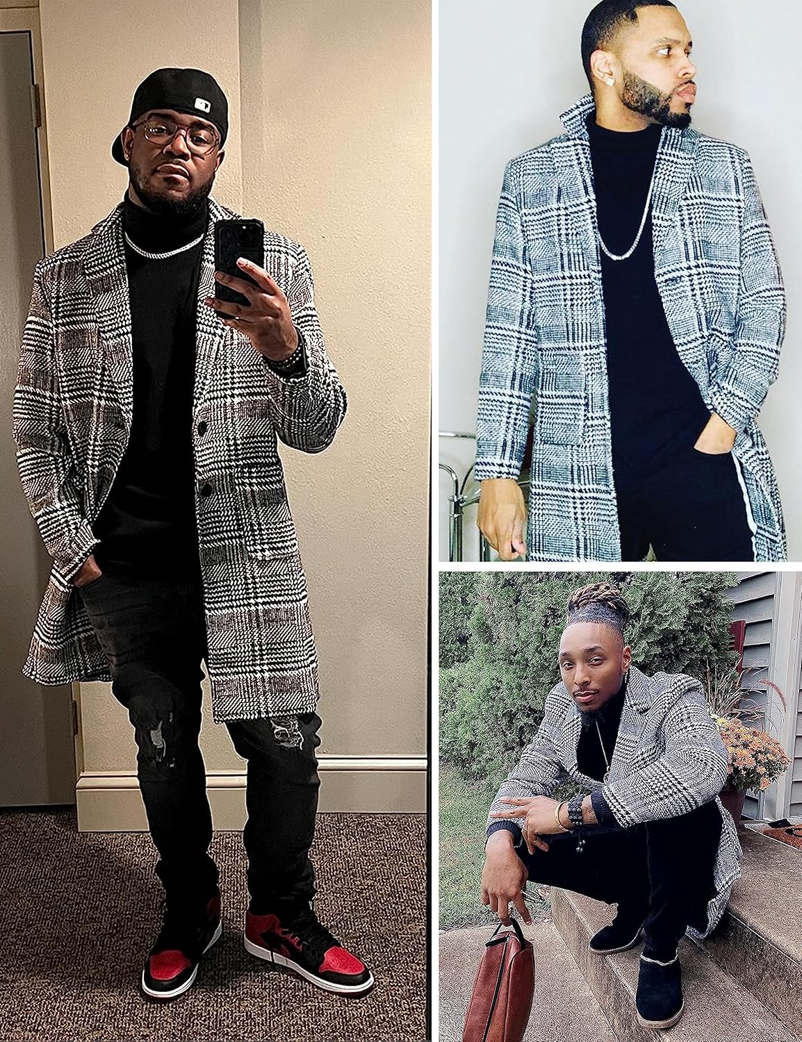 Springrain Men's Wool Blend Pea Coat Notched Collar Single Breasted Overcoat Warm Winter Trench Coat