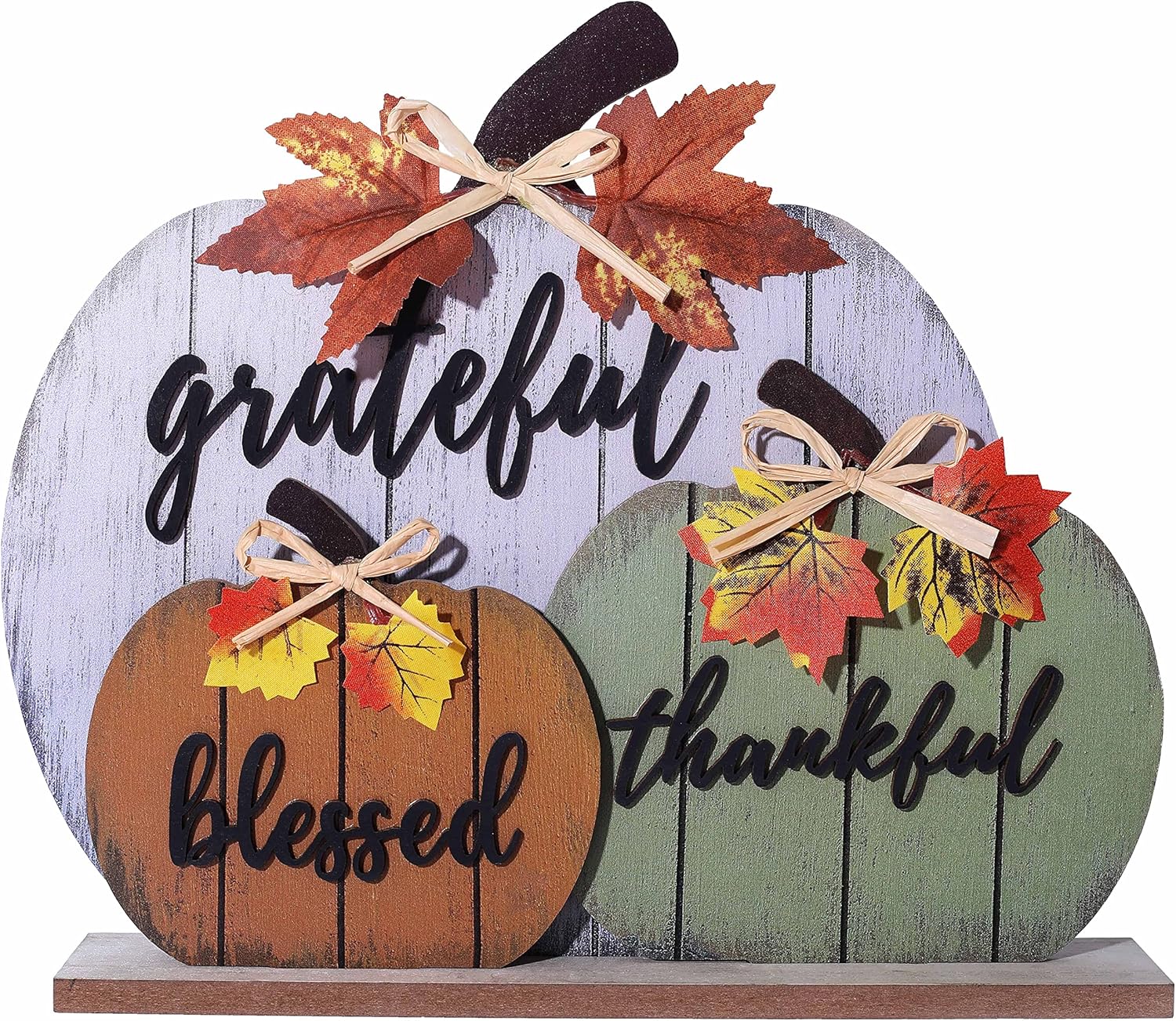 CYNOSA Fall Decorations for Home Blessed Grateful Thankful Fall Decor Wooden Pumpkin Tabletop Signs for Home Thanksgiving Farmhouse Living Room Harvest