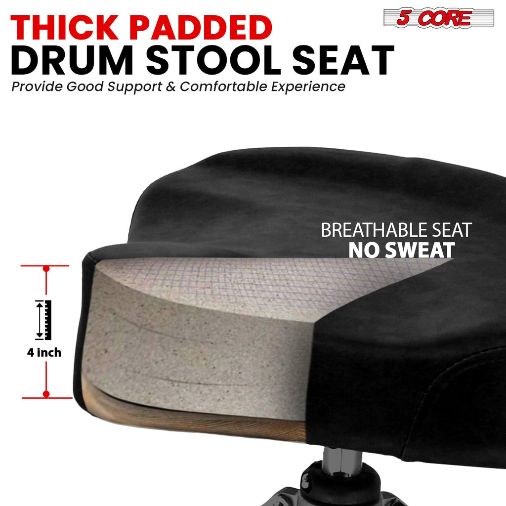 5Core Drum Throne Padded Guitar Stool Backrest Drummer Seat for Adults & Kids BLACK-1