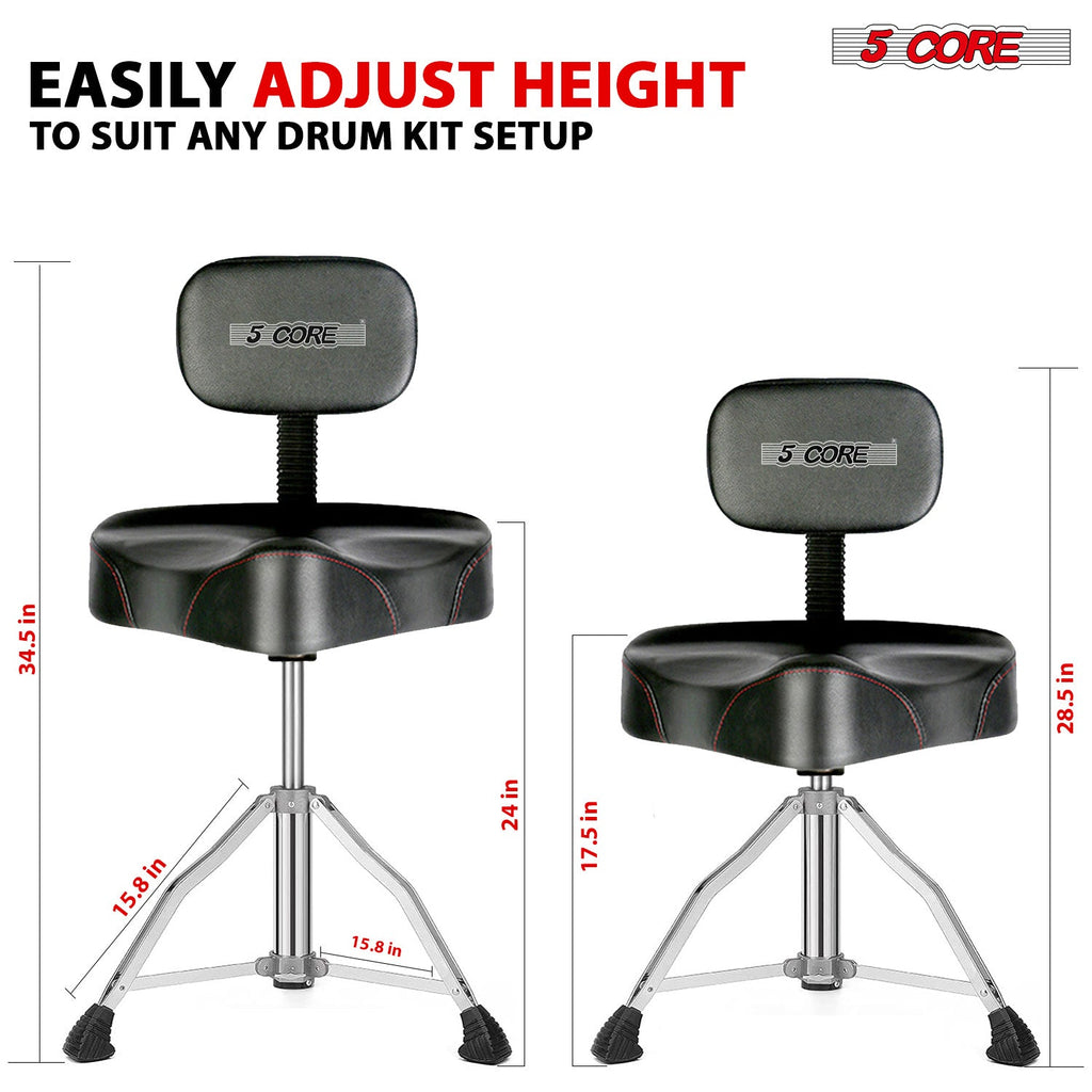 5Core Drum Throne Padded Guitar Stool Backrest Drummer Seat for Adults & Kids BLACK-2