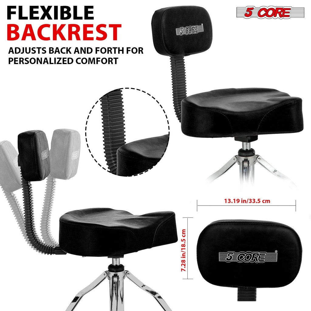 5Core Drum Throne Padded Guitar Stool Backrest Drummer Seat for Adults & Kids BLACK-4